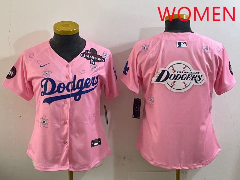 Women Los Angeles Dodgers Blank Pink Sakura Edition 2025 Nike MLB Jersey style 25->women mlb jersey->Women Jersey